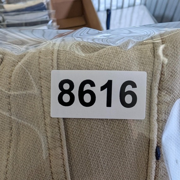 Faherty Jeans Mens 32x32 Beige Slim Straight Stretch Denim Pants Leather Patch - Picture 13 of 13